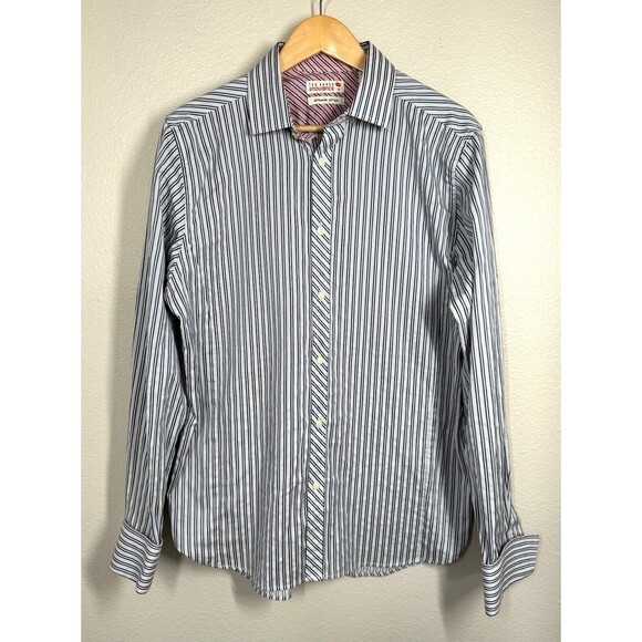 Ted Baker Mens Endurance Shirt Flip French Cuff Cotton Size 16 34/35 Blue Stripe - Picture 1 of 11